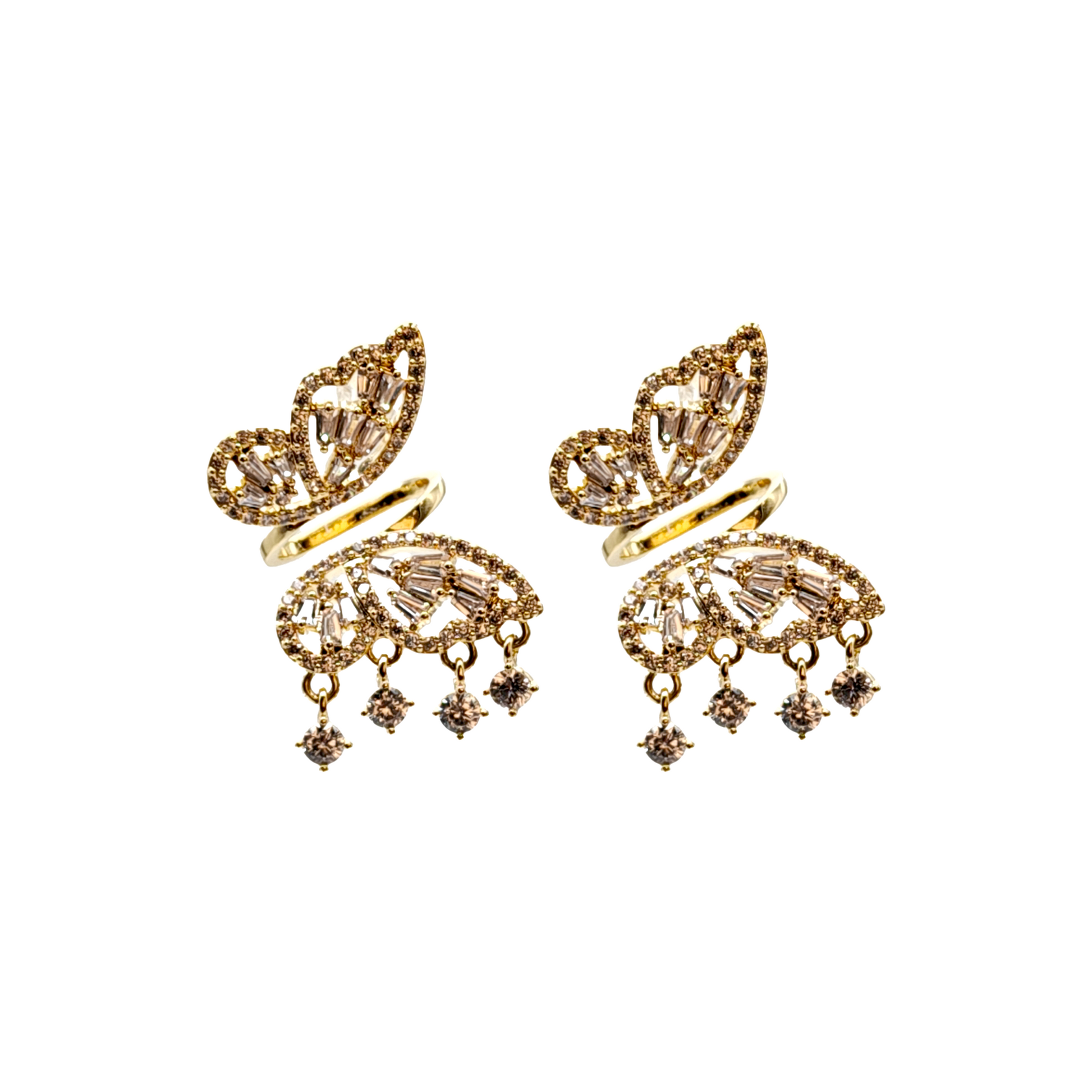 Gaurangi Sparkling Butterfly Dangle Earrings – Gold-Plated Statement Earrings with Crystal Detailing