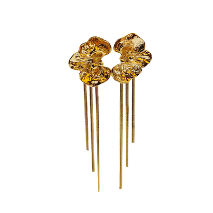 Gaurangi Gold-Plated Floral Statement Dangler Earrings with Long Tassels | Premium Party & Wedding Wear Jewelry