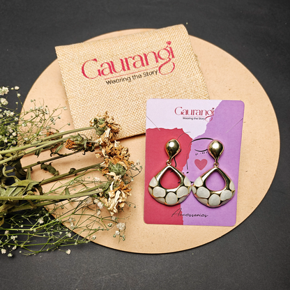 Glossy Pebble Drop Earrings - Gold & Ivory