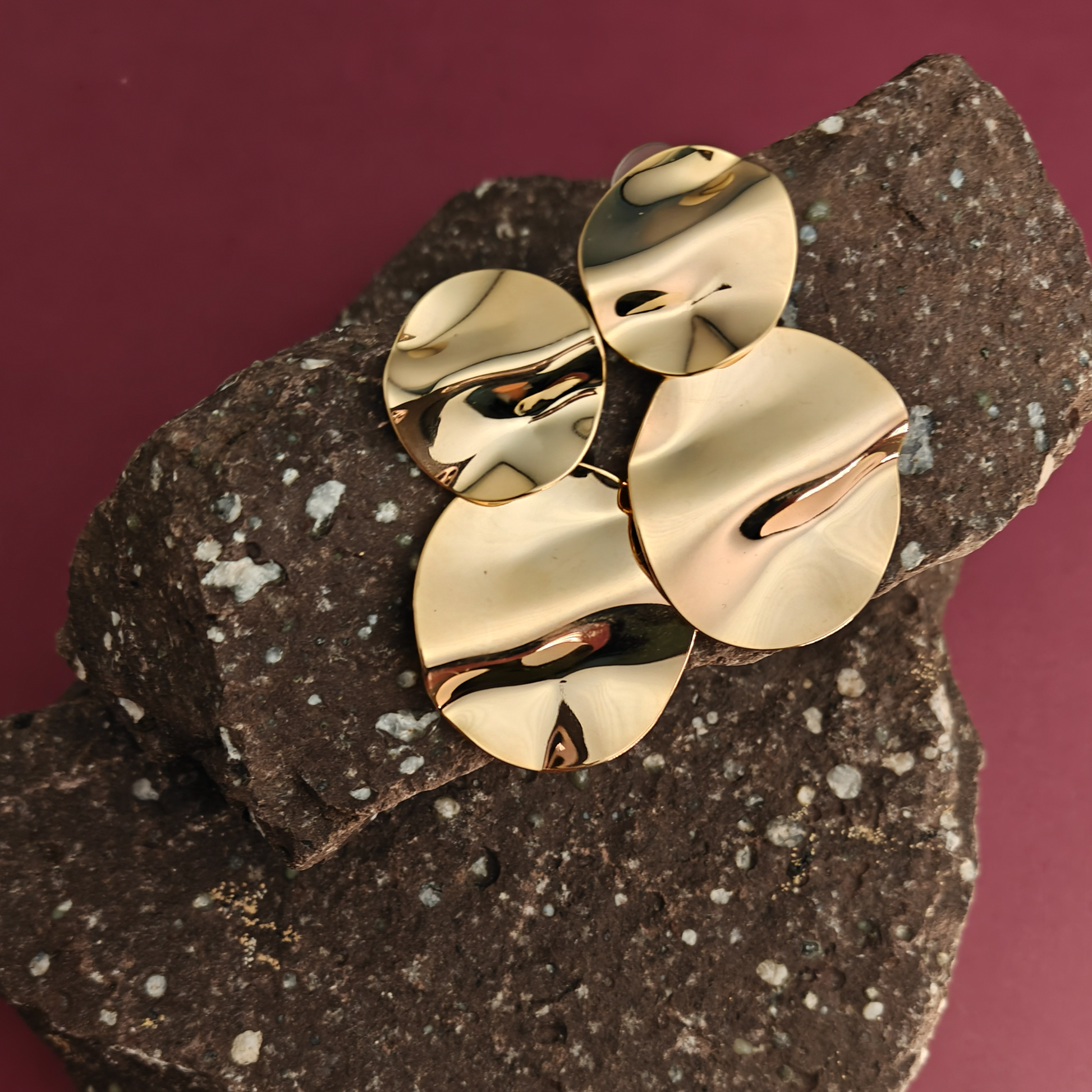 Ripple Aura Dual-Tone Statement Earrings – Gold Plated