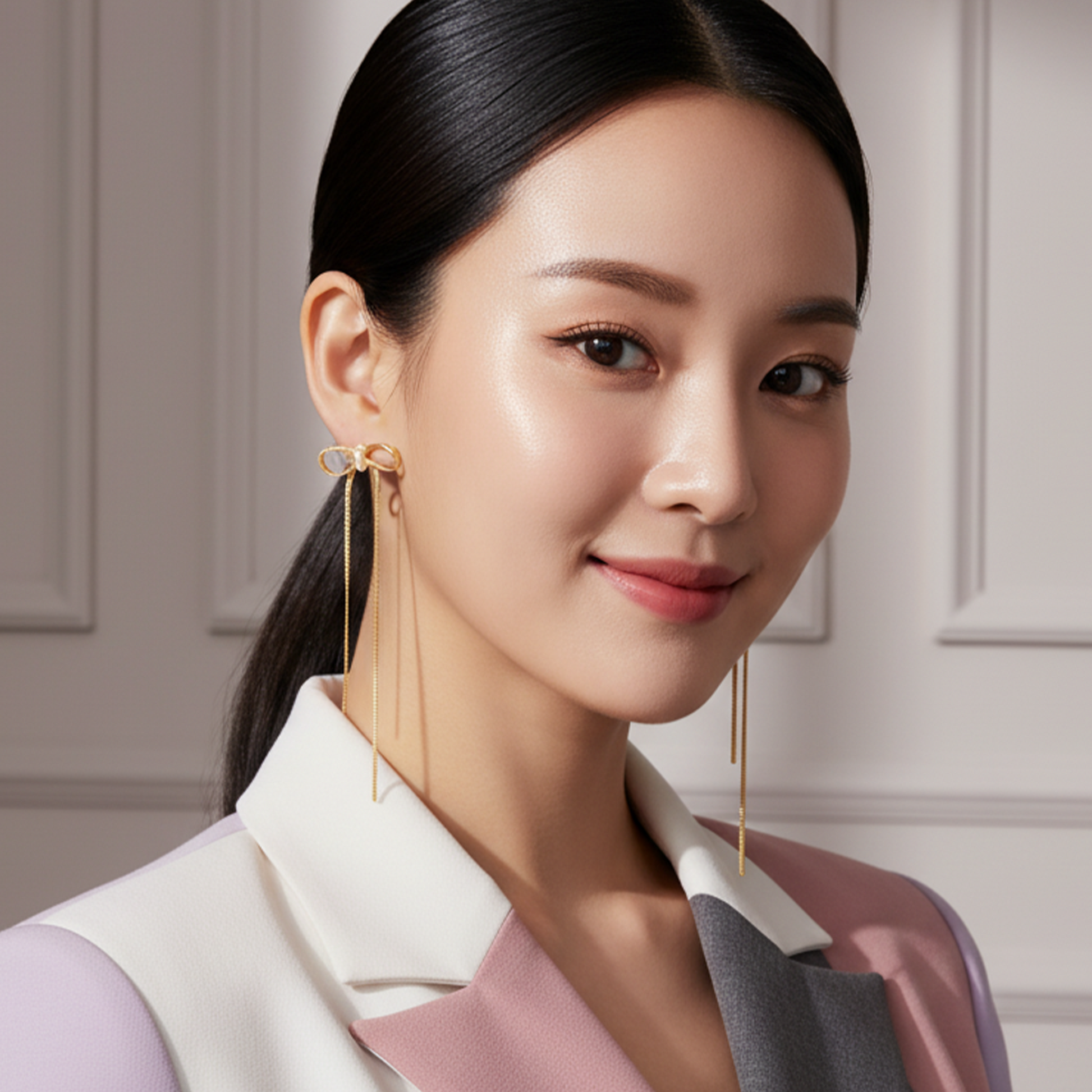 Elegant Pearl Bow Long Drop Earrings – Gold Plated | Gaurangi