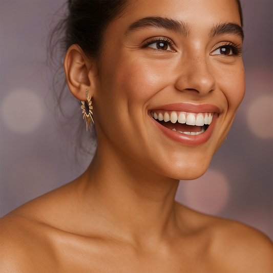 Radiant Sunburst Hoop Earrings – Gold-Plated Statement Studs