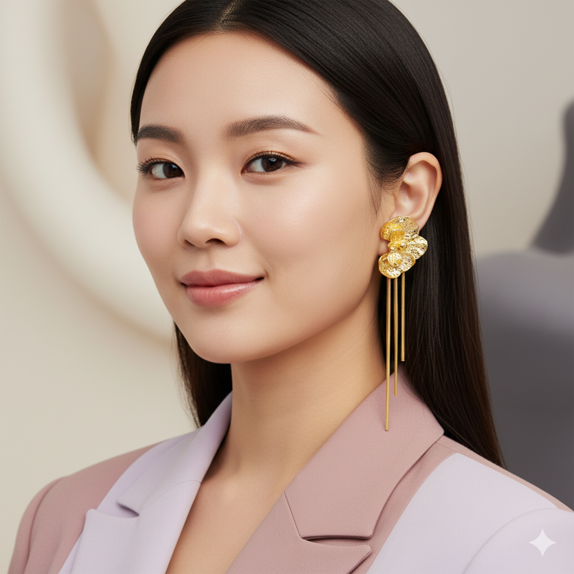 Gaurangi Gold-Plated Floral Statement Dangler Earrings with Long Tassels | Premium Party & Wedding Wear Jewelry