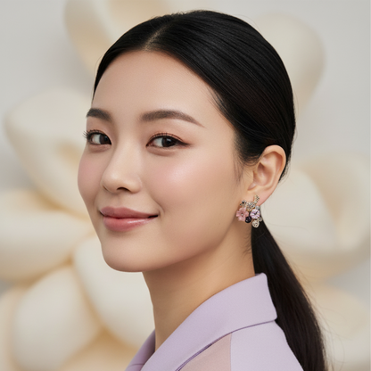 Enchanted Blossom Bird Stud Earrings – Pink Floral Crystal Studs