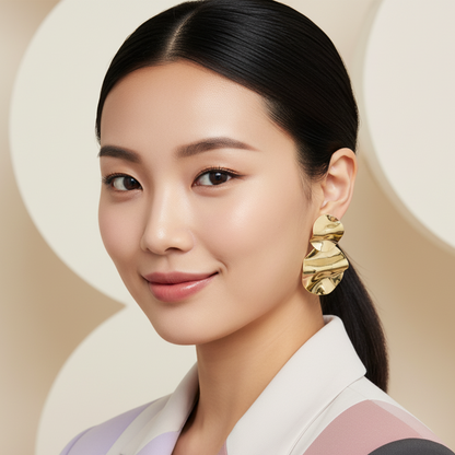 Ripple Aura Dual-Tone Statement Earrings – Gold Plated