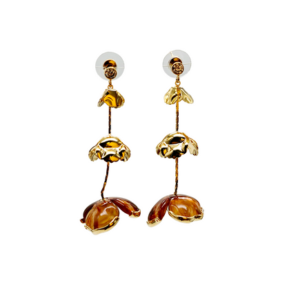 Gaurangi Blooming Gold Floral Drop Earrings – Handcrafted Statement Long Dangler Earrings for Women