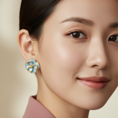 Aqua Bloom Gold-Plated Floral Stud Earrings | Elegant Lightweight Everyday Jewelry by Gaurangi