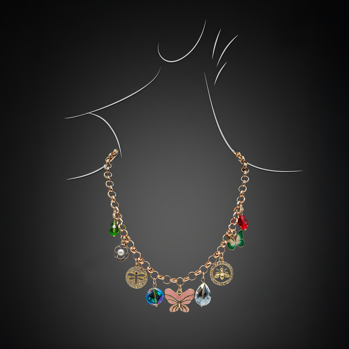 Butterfly Charm Chain for Women | Trendy Crystal & Enamel Charms |
