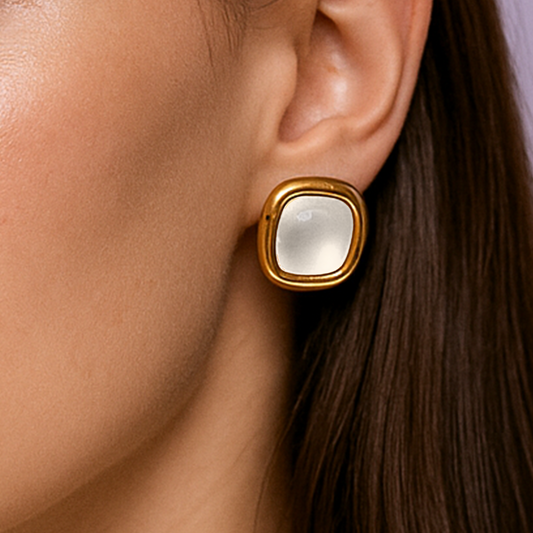 Lustrous Cushion Stud Earrings - Glossy White