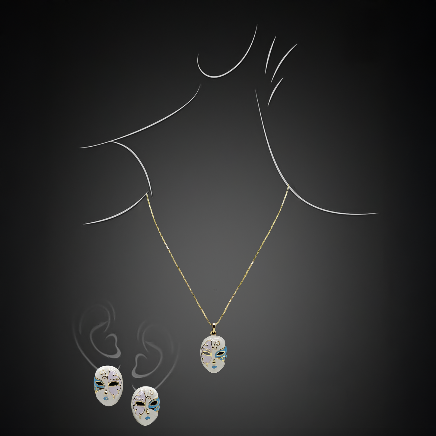Mask Face Pendant Set