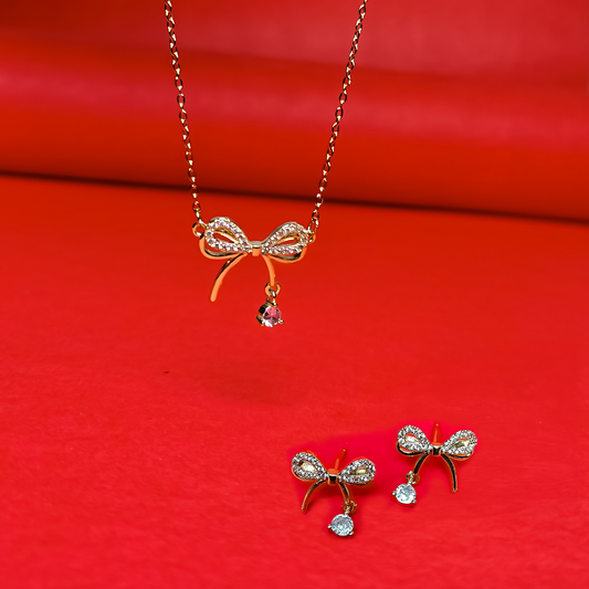 Elegant Bow Motif Necklace & Earring Set