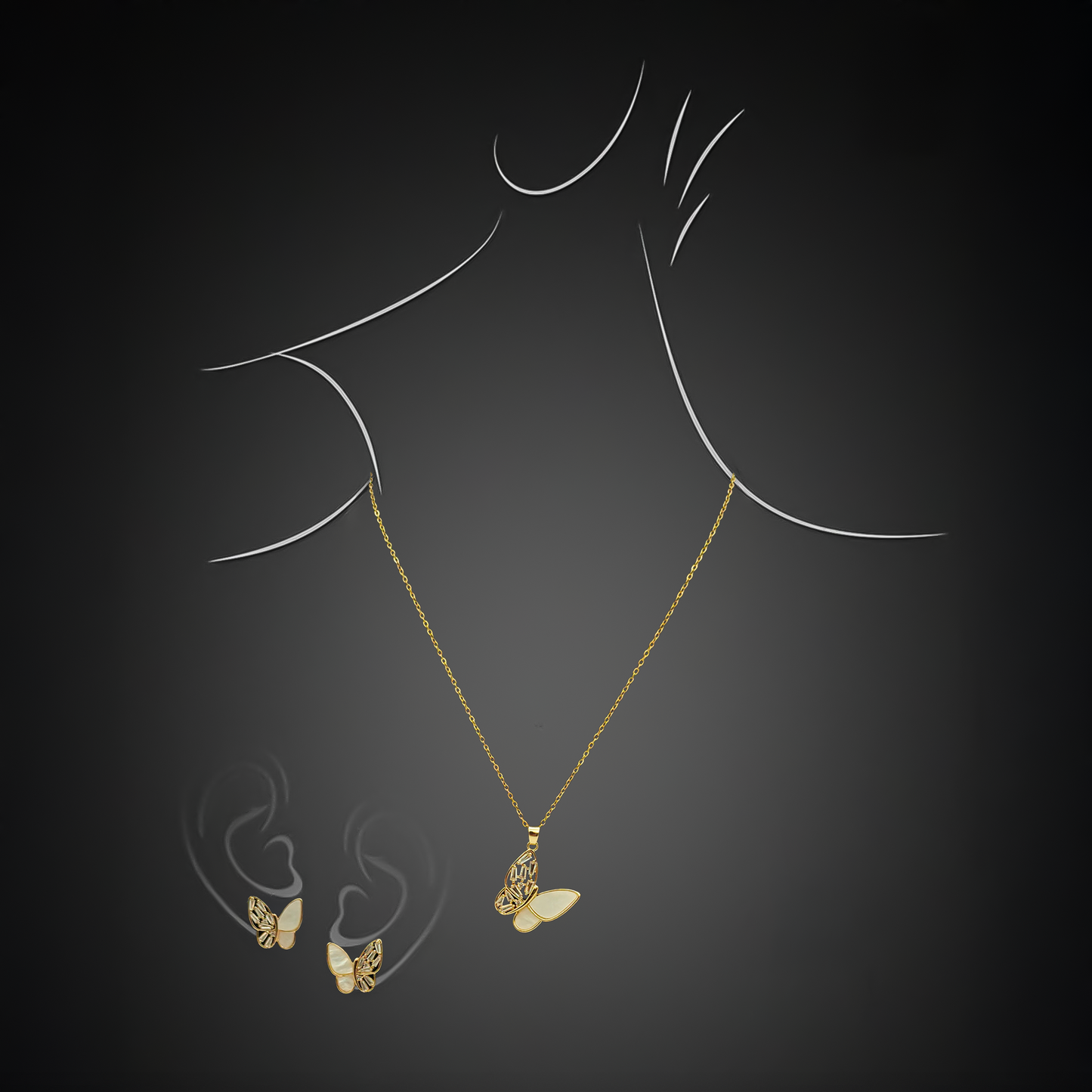 Butterfly Necklace & Earring Set – Elegant Mother of Pearl & Zirconia Jewelry