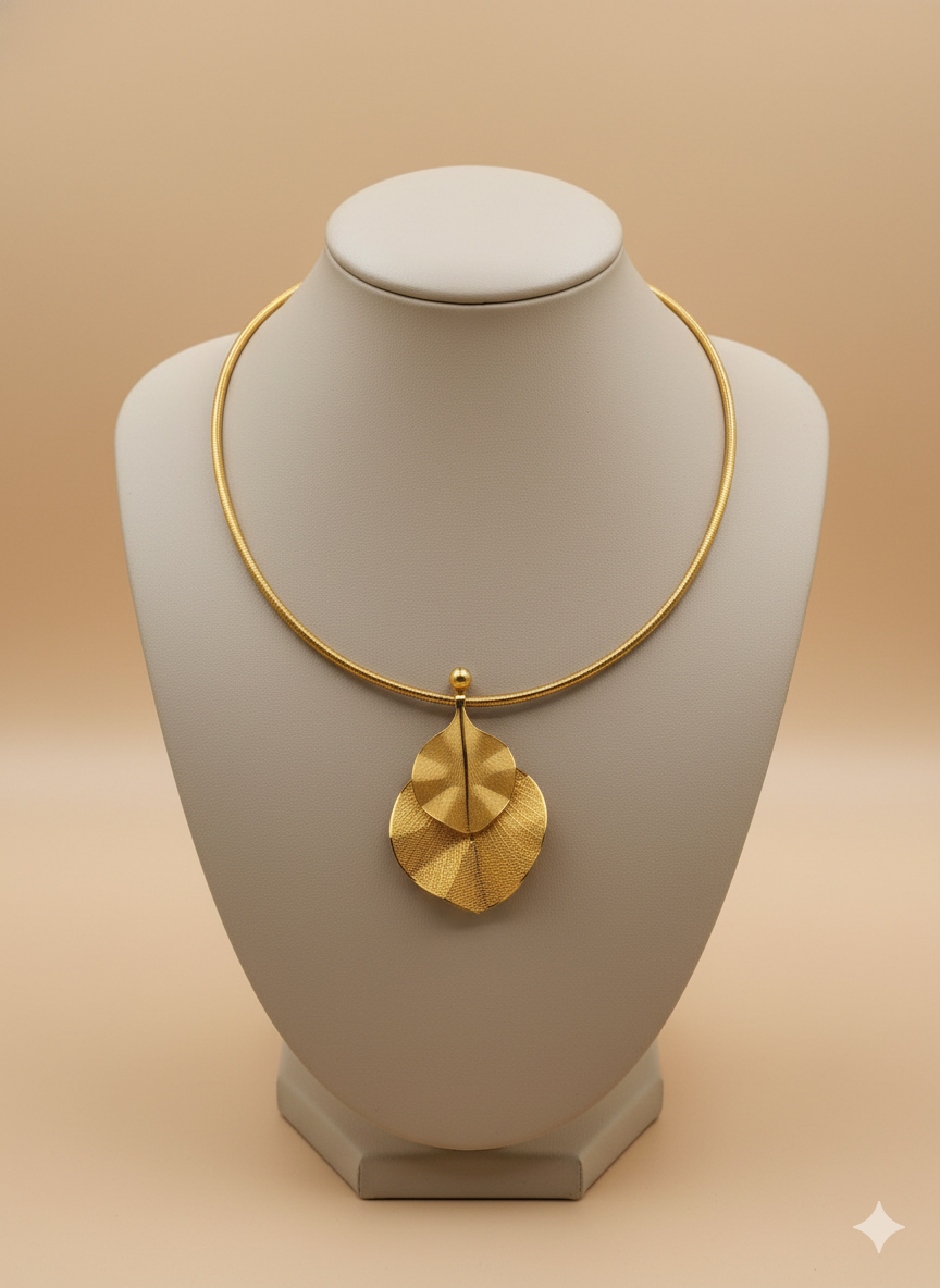 Gaurangi Gold-Toned Leaf Pendant Choker Necklace – Minimal Elegant Design | Lightweight Daily & Party Wear Jewelry
