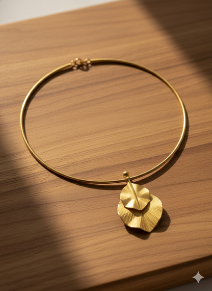 Gaurangi Gold-Toned Leaf Pendant Choker Necklace – Minimal Elegant Design | Lightweight Daily & Party Wear Jewelry