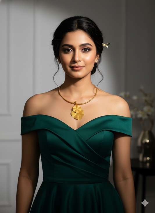 Gaurangi Gold-Toned Leaf Pendant Choker Necklace – Minimal Elegant Design | Lightweight Daily & Party Wear Jewelry