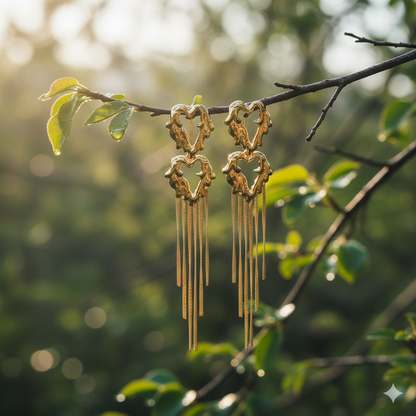 Gaurangi Radiant Gold-Plated Heart Dangler Earrings | Modern Long Tassel Statement Earrings for Women