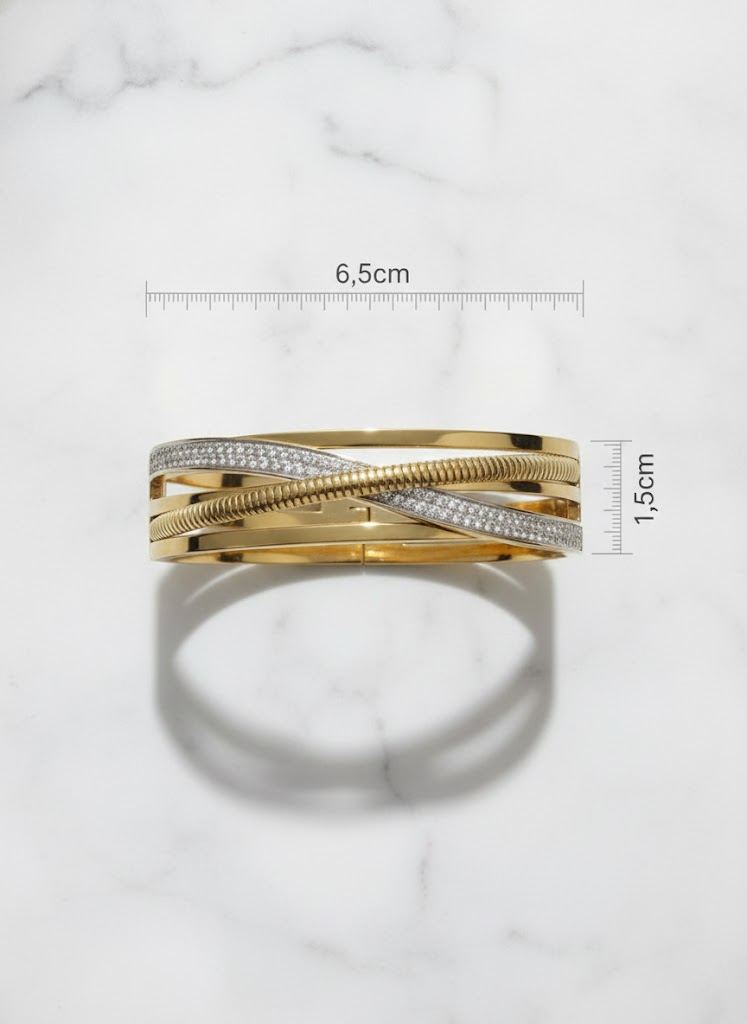 Gold Crossover Bangle Bracelet with Pavé Crystals & Rope Texture