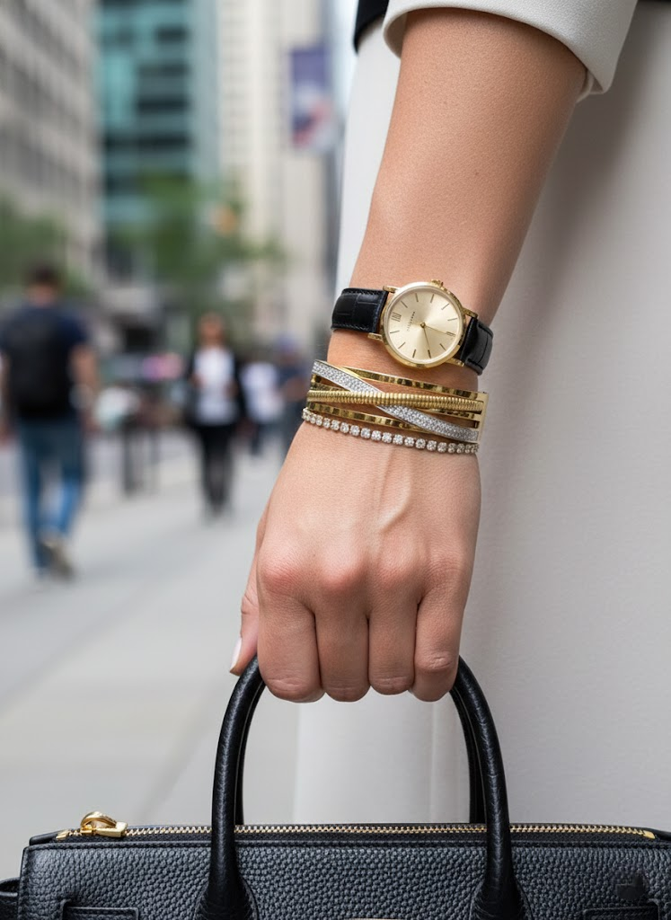 Gold Crossover Bangle Bracelet with Pavé Crystals & Rope Texture