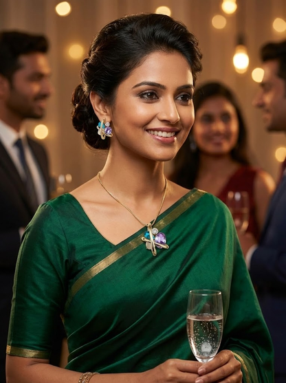 The Aurora Orbital Set: Gold-Toned Necklace & Earrings with Teal and Lavender Crystals